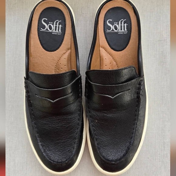 Sofft Black Leather Slip-On Loafers with Cream Soles - Picture 3 of 5